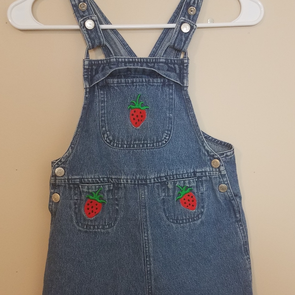 Strawberry denim overalls